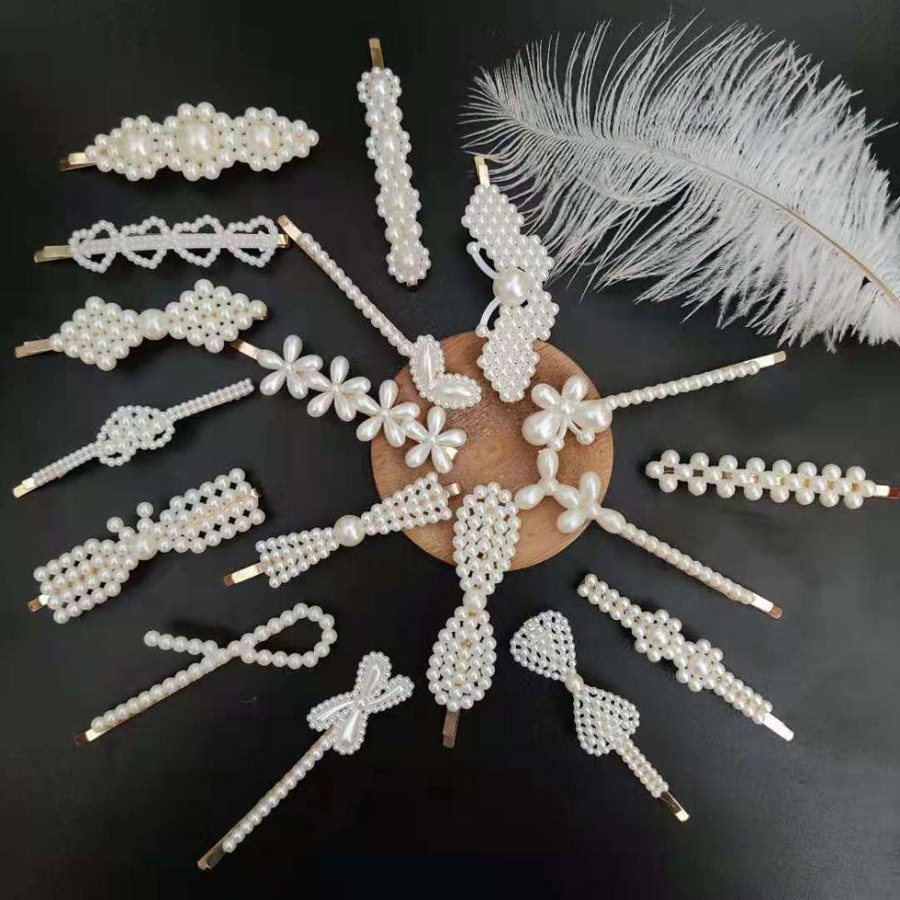 18 Stück/Set Pony-Klammern Perlen-Haarnadel-Set Geometrische Entenschnabel-Klammern Mode Zink-Zinklegierung Haarspangen Damen