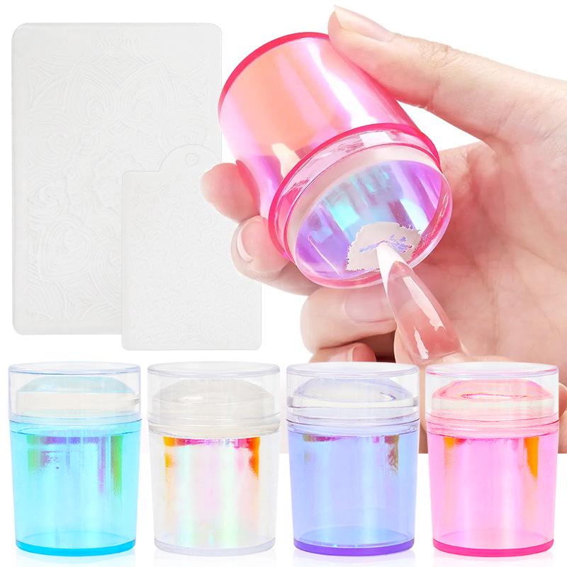 Large Silicone Nail Art Stamp with Lid - Single/Double Head French Design DIY Stamping Tools