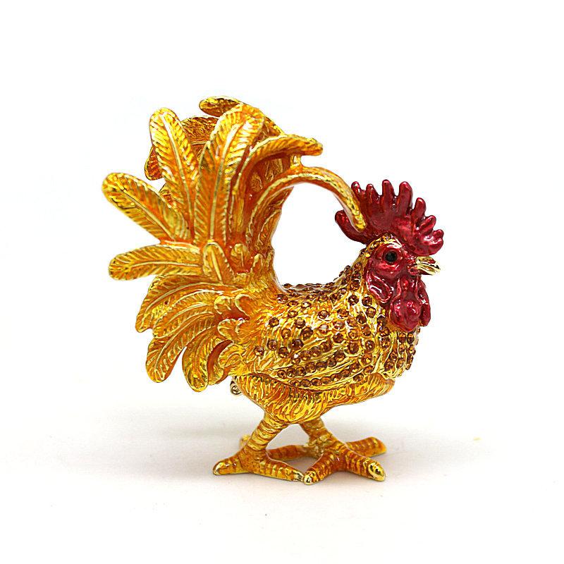Metal Craft Enamel Jewelry Box, Handmade Crafts, Home Decor, Golden Rooster Trinket Box Gift for Friend Ornament for Counter
