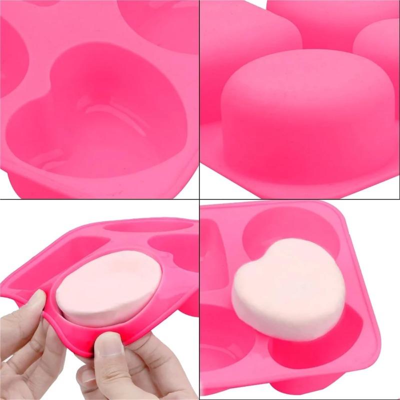 Silicone Mold 4-cavity Silicone Soap Mold, Round Oval Heart-shaped Square Handmade Soap Making, Portable DIY Process, Convenient