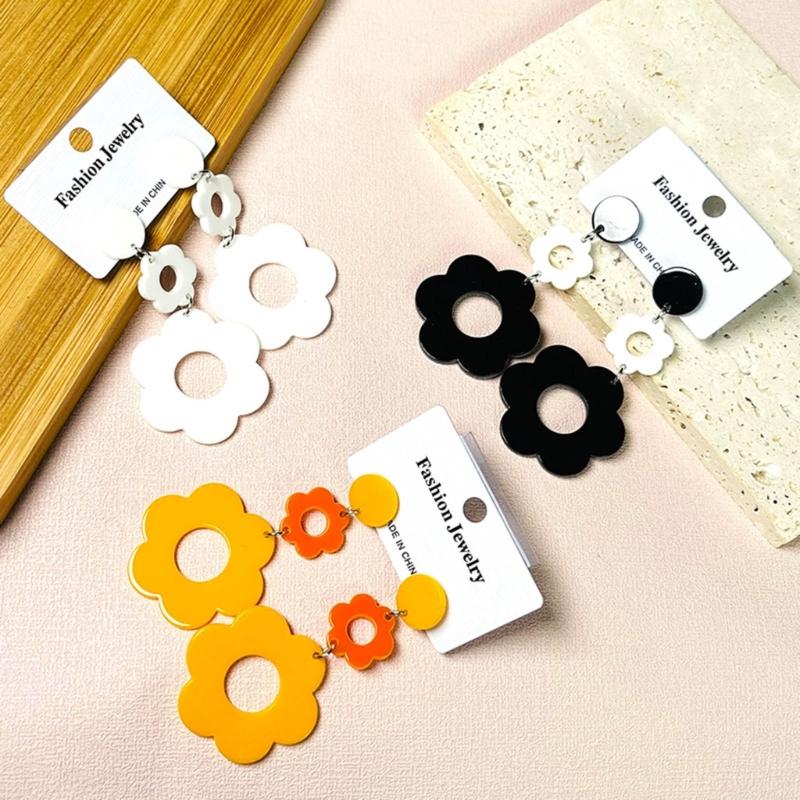 Statement Flower Earrings for Women Comfortable Acrylic Designs Portable Decoration for Bohemian and Retro Styles