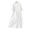 Vintage-Stil Akkordeonfalten Kleid V-Ausschnitt Leinenmischung Langes Kleid Damen Leicht Atmungsaktiv Freizeit Locker Sitzendes Kleid