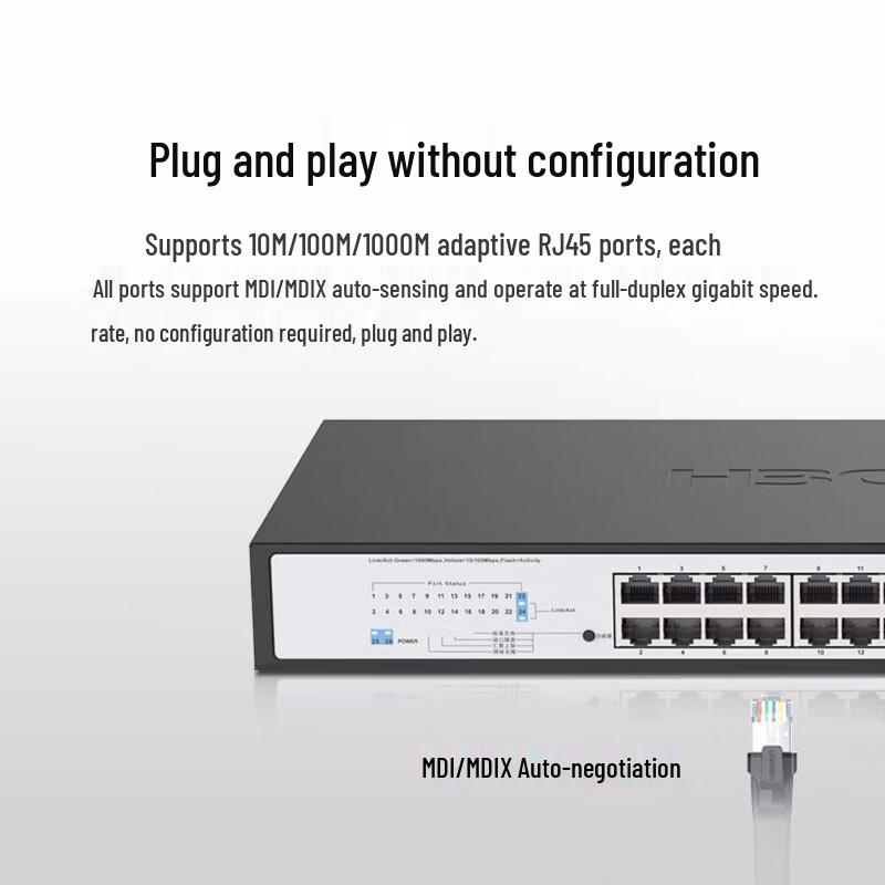 H3C S1224F 24-Port Gigabit Ethernet + 2-Port Gigabit Fiber Unmanaged Switch