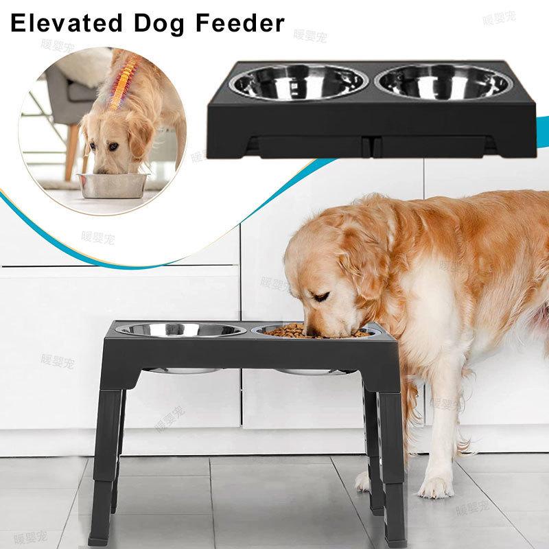 Dog Feeder with Double Stainless Steel Pet Food Water Bowls Pet Dog Bowls Adjustable Raised Stand for Small Medium Large Dogs
