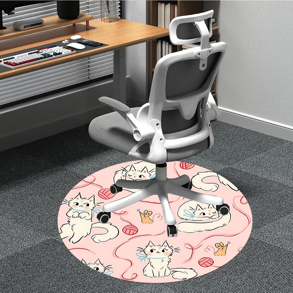 

1PC Kittens Yarn Office Round Area Rug, Mat Suitable For Office, Under Office Chairs Bedroom Living Room Home Decor, Room Deco 80cm