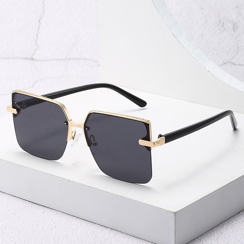Trendy Metal Half Frame Cool Square Sunglasses Ins Square Glasses Fashion Sunglasses Sunshade Glasses 1201