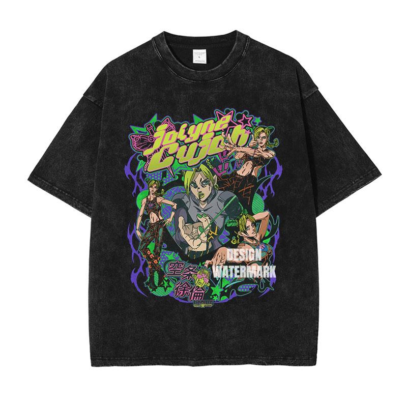 Hot Anime JoJos Bizarre Adventure Kira Yoshikage Giorno Giovanna Cool Print Tshirt Unisex Washed Cotton T Shirts Harajuku Tshirt
