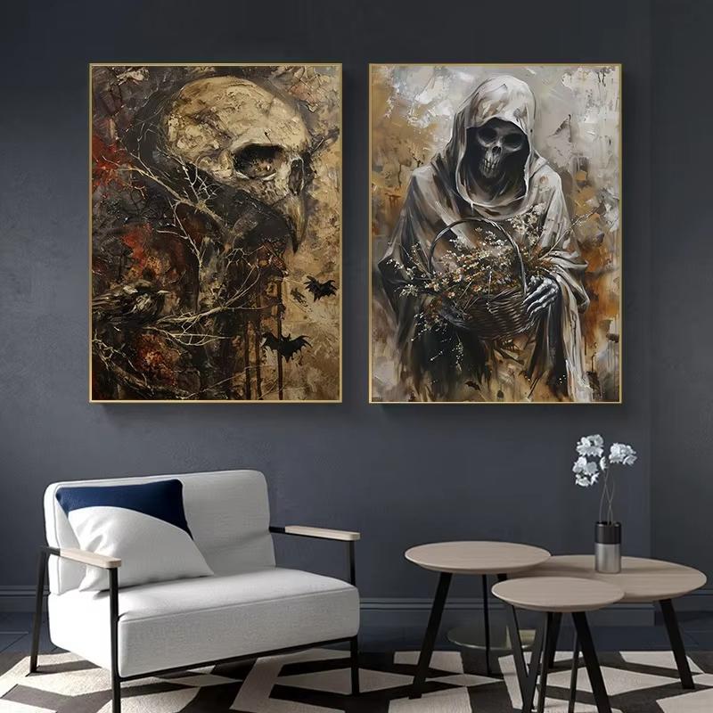 Abstract Horror Skeleton Poster Fantasy Witchy Creepy Festival Canvas Painting Wall Art Halloween Christmas Bedroom Home Decor