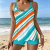 Women's Swimwear Tankini 2 Piece Swimsuit Exotic Stripes  Print Vacation Bathing Suits
