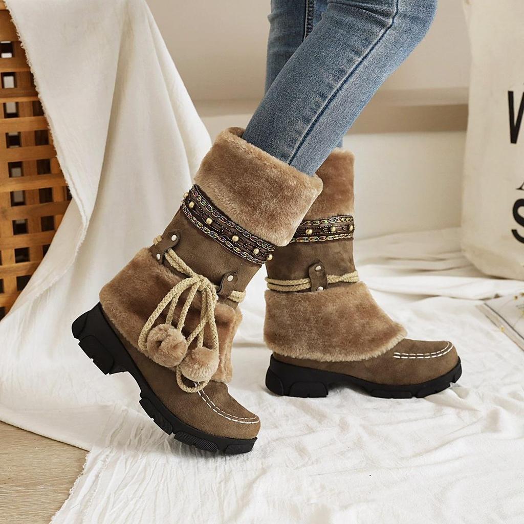 European, American Autumn and Winter Fur Ball Fur Boots Snow Boots Thermal Boots Female Student Boots Supply W