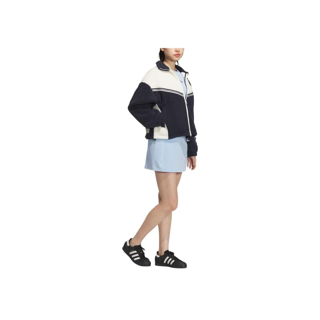 Adidas Originals Collegiate Collection FW24 Fashion Sports Color Block Retro Stand Collar Jacket Women Jacket Dark-Navy Blue White JD6369