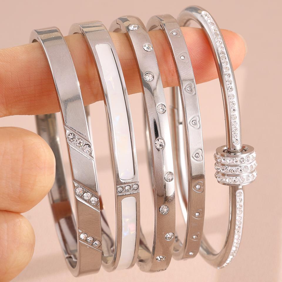 ZAKOL 5/1pcs Stainless Steel Bracelet With Shiny Zircon High-end Fashion Stacking Jewelry Birthday Party Gift for Women