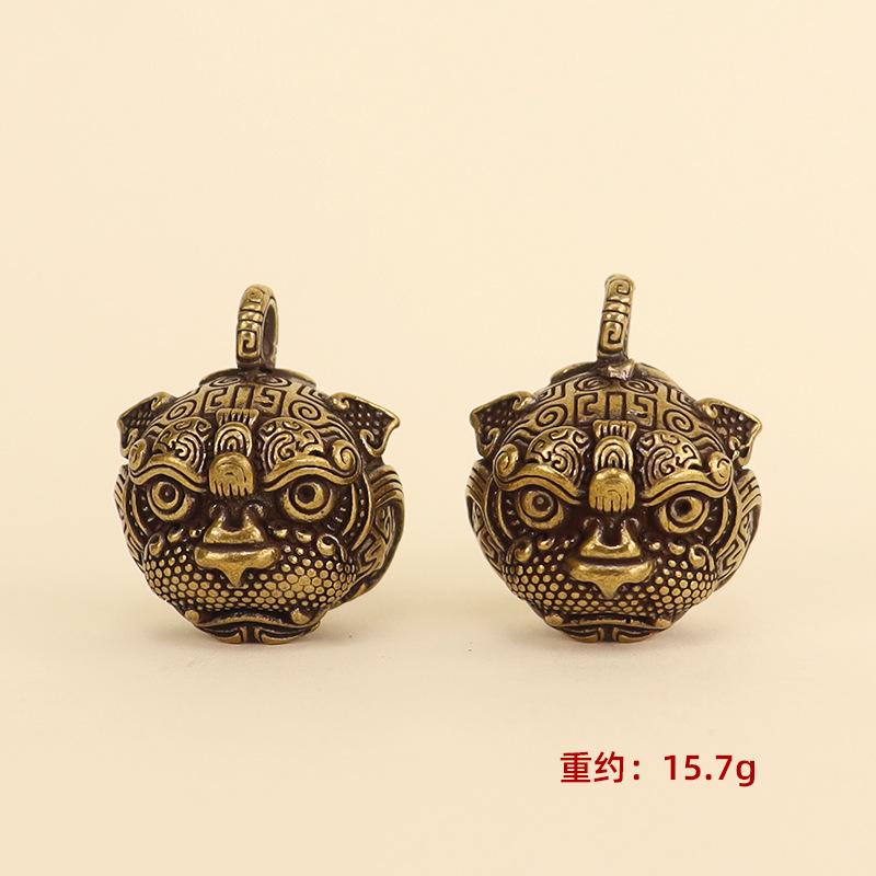 Tiger Head Bell China-Chic Keychain Hanging Ornament Brass Vintage Pendant Feng Shui Car Hanging Decoration