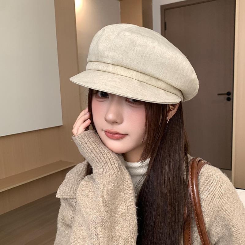Cotton and Linen Simple Beret Hat for Women Large Head Circumference Painter's Hat Casual  Versatile Face Showing  Small Octagonal Hat  Trendy