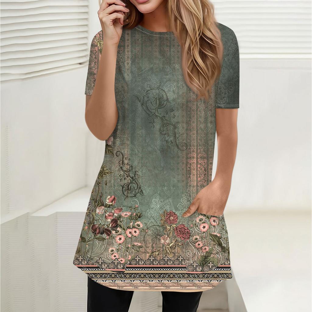 Tricou Damă Tricou Imprimat Mânecă Scurtă Zilnic Weekend Moda De bază Gât rotund Buzunare Regular Top