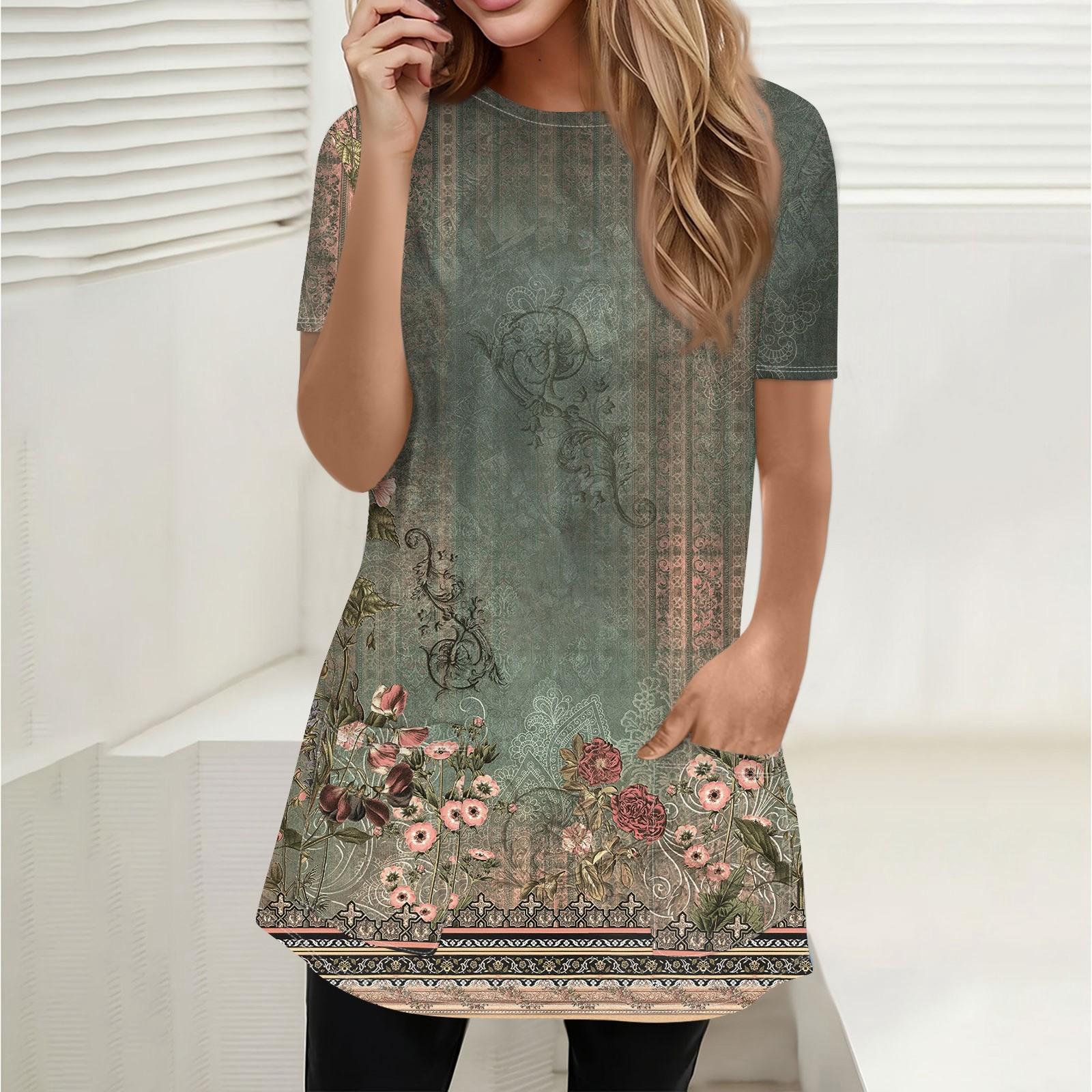 

Жен. Футболка Футболка С принтом С короткими рукавами Повседневные Выходные Мода Классический Круглый вырез Карманы Обычный Топ L