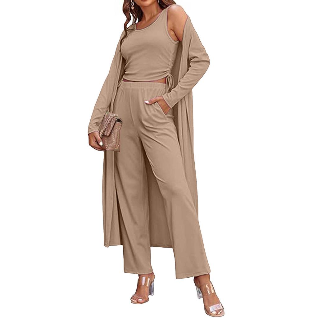 Wide Leg Suit Trousers Women Women Casual Fashion 3 Piece Cardigan Drawstring Vest And Ropa De Mujer Verano 2024 Tendencia
