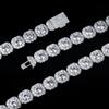 HipHop 12mm Wide Brass Gold Plated Rock Sugar Chain Zircon Tennis Bracelet Cross-Border Cuban Style Men Trendy Bangles
