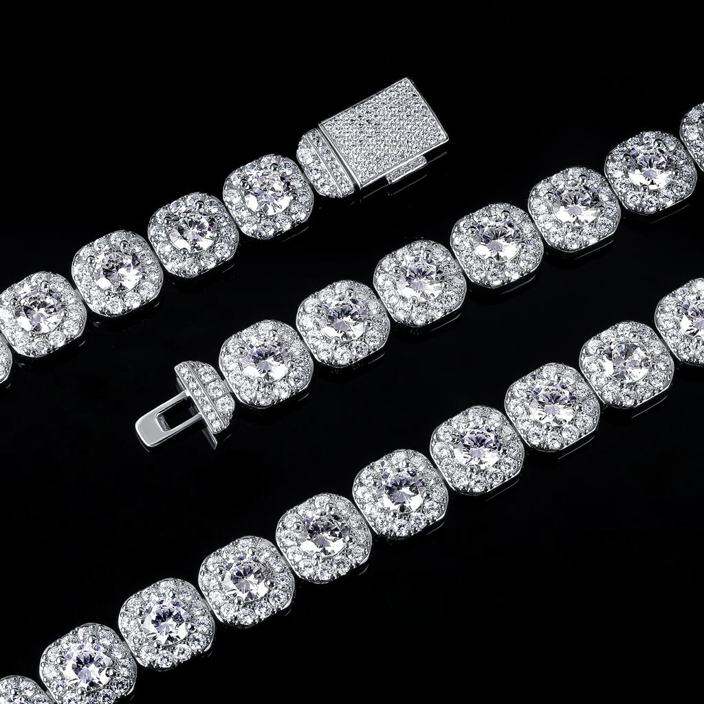 HipHop 12mm Wide Brass Gold Plated Rock Sugar Chain Zircon Tennis Bracelet Cross-Border Cuban Style Men Trendy Bangles