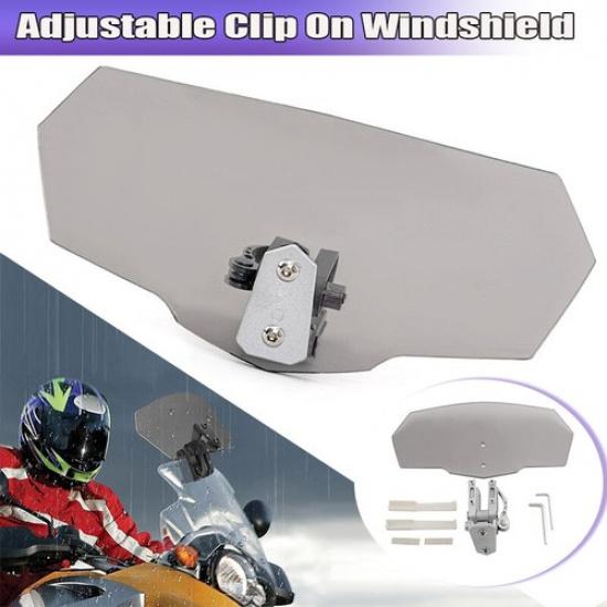 Motorcycle Windshield Adjustable Extension Spoiler Wind Deflector Clip-On Smoked