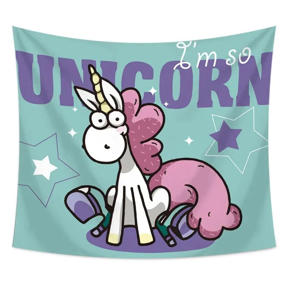 Cartoon Unicorn Print Tapestry Office Living Room Tapestry Home Wall Decoration Tapestry