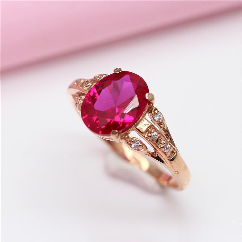 Фиолетовый Золотой Цвет Золото Высокая Мода Персонализированное Изысканное Розовое Золото Инкрустированное Красным Камнем Регулируемое Кольцо