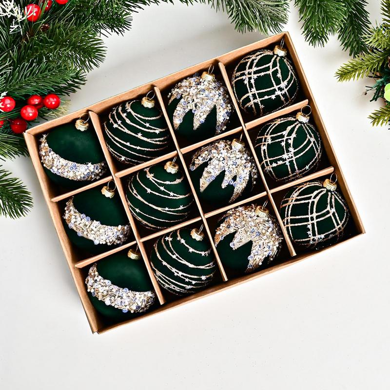 Glitter Christmas Balls 12pcs Decorative Shatterproof Ball For Christmas Tree Retro Christmas Tree Ball With Glitter For Holiday