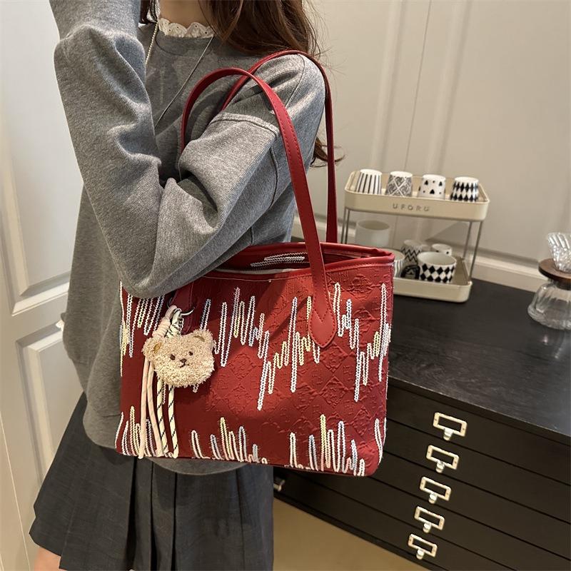 Large Capacity Student Class Cloth Bag Bag Women's New Shoulder Underarm Bag Striped Commuter Casual Tote Bag