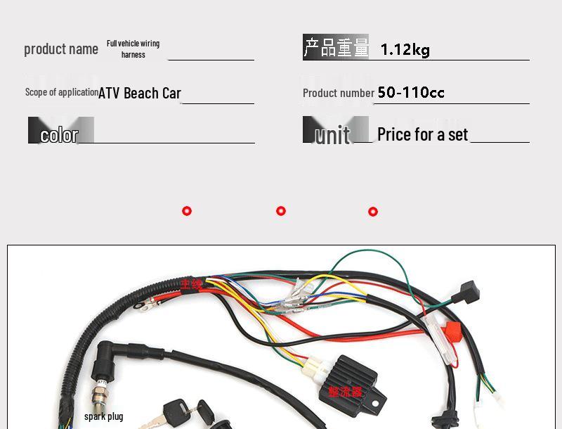 Off-Road Motorcycle Wiring Harness & Magnetic Coil Switch for 50-125CC ATV/Quad
