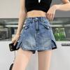 High Waist Denim Shorts Women Vintage Style Wide Leg Cropped Pants Slim Fit Casual Wear