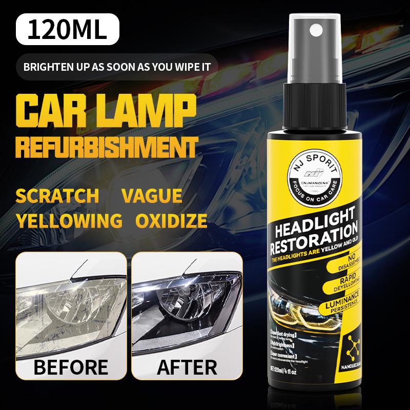 Car Headlight Repair Fluid: Restores Yellowed, Foggy, Scratched Covers with Crystal Plating Spray.