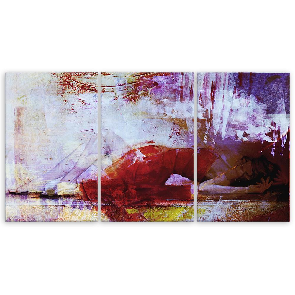 Three Piece Picture Canvas Print Woman In Red Dress Abstract