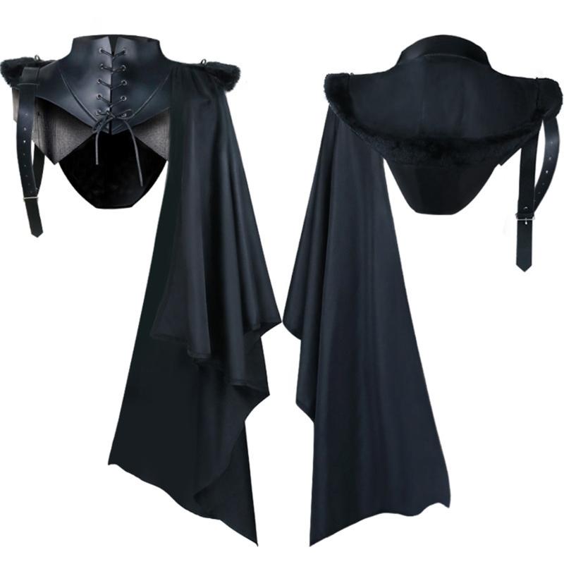 Mittelalterliches Steampunk-Schal Renaissance Einzelschulterumhang Kostüm Cosplay Halloween-Party Halbumhang Schwarz