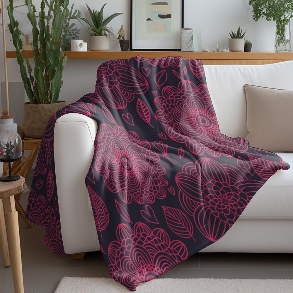 Dark Floral Pattern Fleece Blanket Decorative Throw Sofa Bed Bedspread Gift for Women Girls Kids