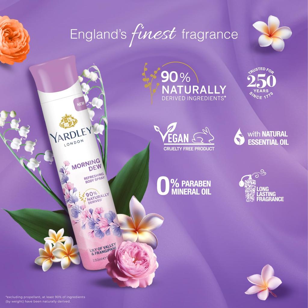 Yardley London Morning Dew Refreshing Deodorant Spray for Women 150 ml Floral All-Day Freshness
