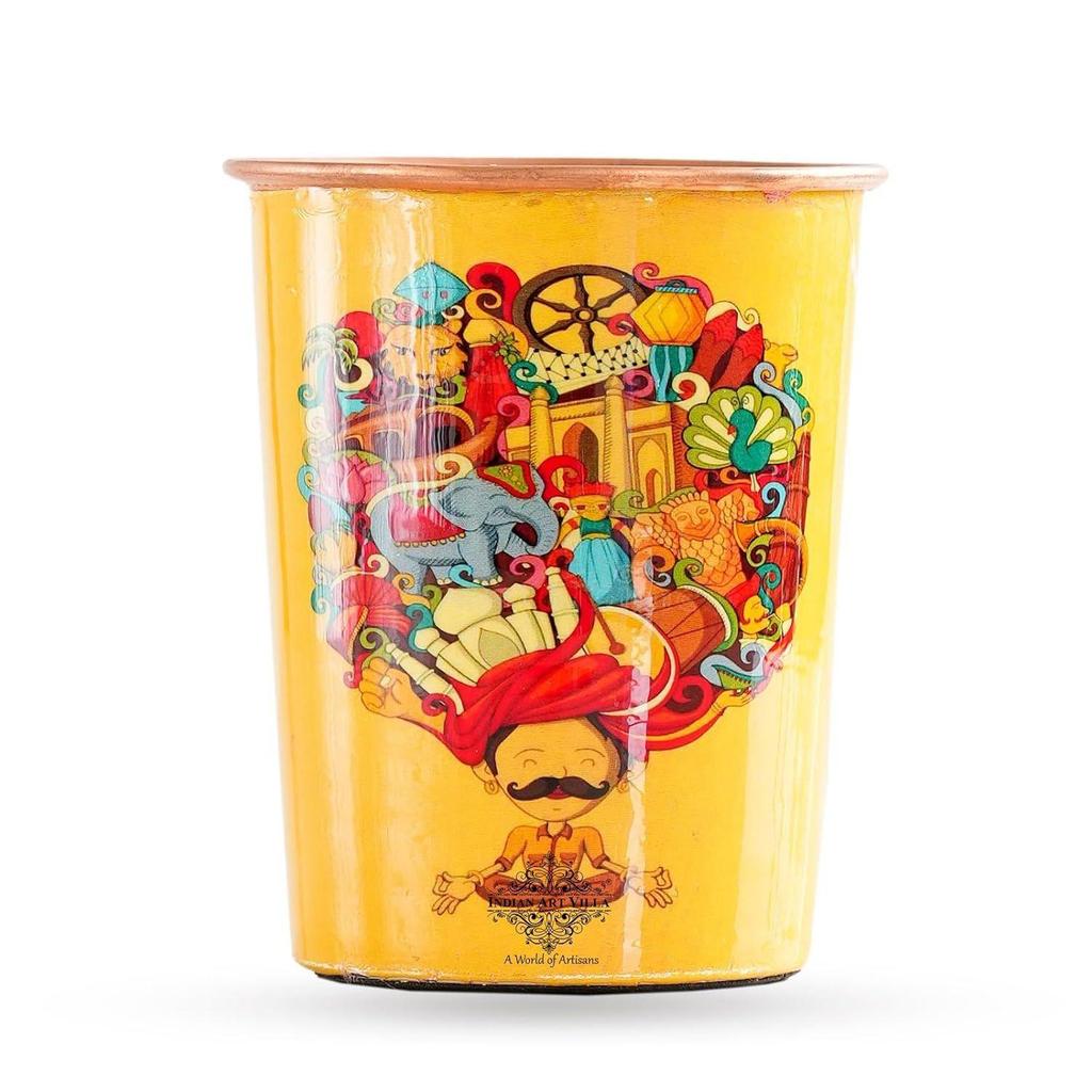 Meena Padharo Mhare Desh Theme Copper Gift Set of 1 Jug & 4 Glass - Perfect for Home, Office, and Gifting, Jug-1.5 Litre & Glass-270 ML Each