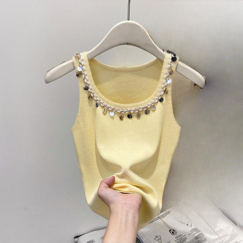 

Шикарні французькі бісерні майки-топи жіночі літні приталені модні верхні речі XXL