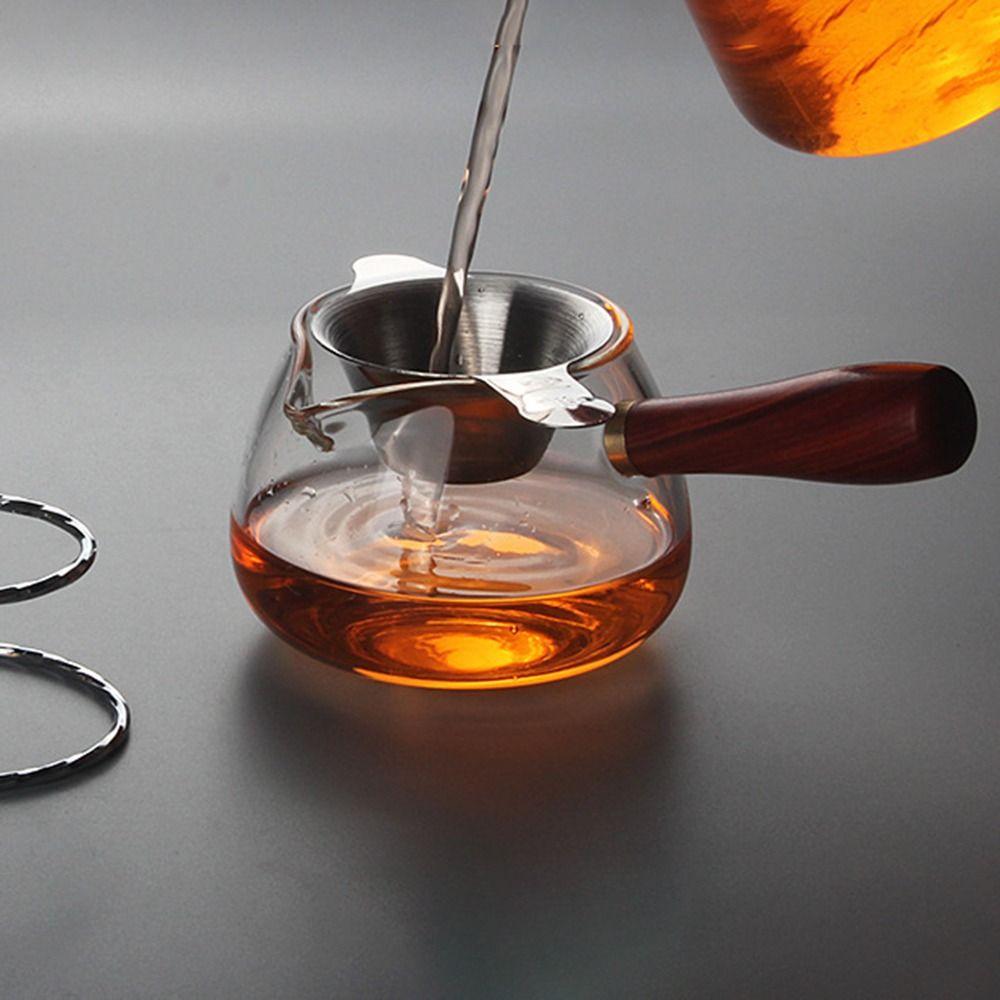 Chinese Style Tea Dispenser Pot Wooden Handle Clear Tea Kettle Beverage Glass Sharing Tea Cup  Home
