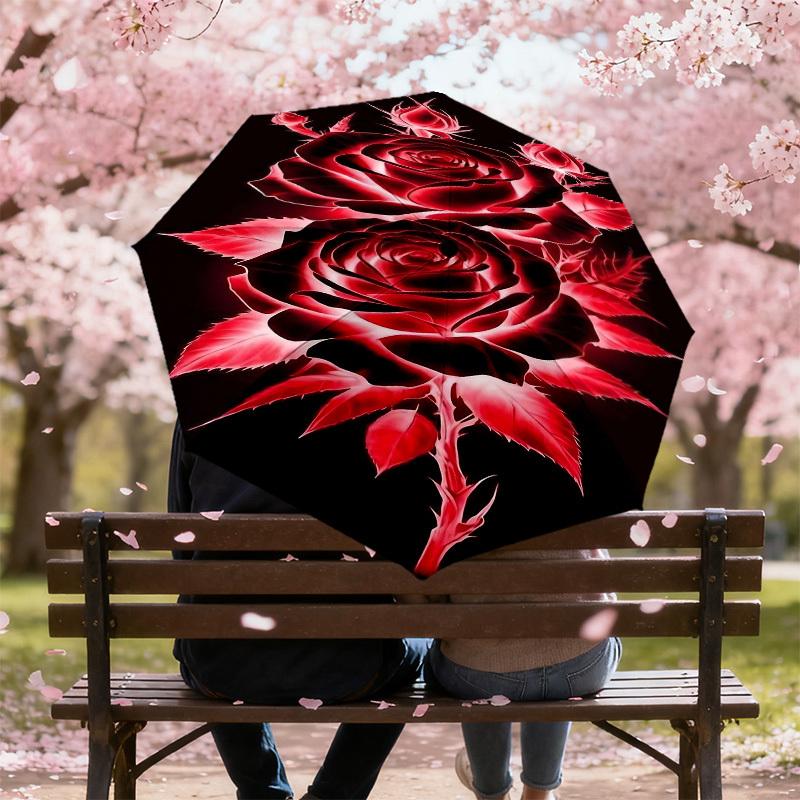 1pc Rose Petals Automatic Open/Close Umbrella Compact Folding Umbrella with 8-Rib Shaft for Women/Men, Elegant Birthday1188S