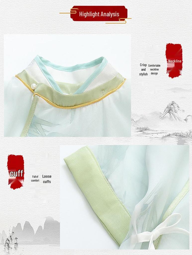 2025 Summer New Children's Bamboo Hanfu Set: Short Sleeve Ancient Chinese Style Robe for Boys.