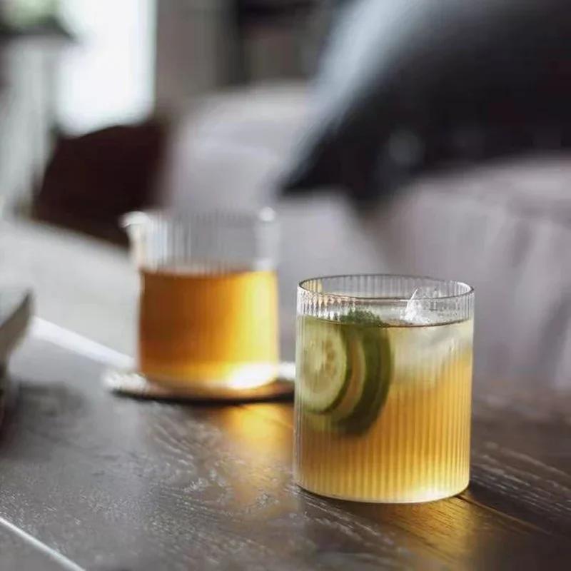 Whisky- und Weinglas im japanischen Stil, handgefertigt, geriffelt, für Milch, Saft, Eis, Bier, Glas, vertikal gestreift, für Wasser und Cocktails