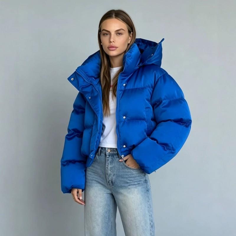 Giacca Piumino Corta da Donna in Cotone Autunno Inverno Casual Vestibilità Slim con Cappuccio Zip Chiusura Cappotto Caldo