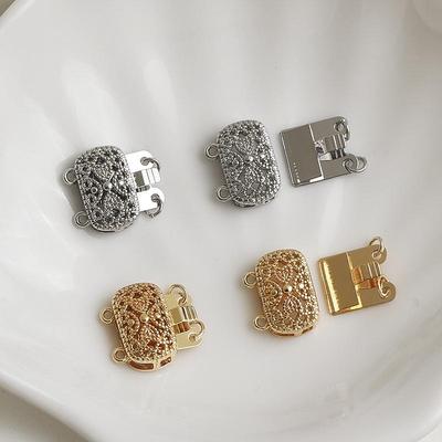 14K Gold-Filled Hollow Rectangle Double Row Clasp for Pearl Necklaces - DIY Jewelry Accessory