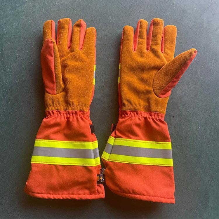 Breathable Long-Sleeve Firefighting Gloves with Reflective Strips for Forest Fire Rescue