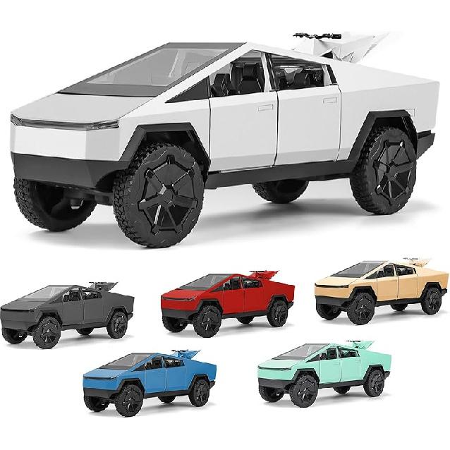 Cybertruck Toy Car,1:24 Zinc Alloy Pull Back Toy Car with Sound and Light,Cyberquad Display Model,Gifts for Boys and Girls (Silver)
