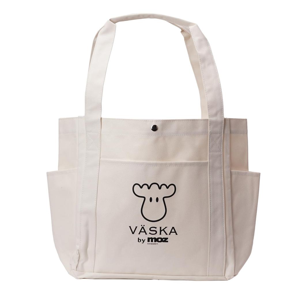 VASKA by Veska Tote Perfect for Everyday with Side Nordic Swedish Elk Milky White Bag, Use, Pockets, Design, Women's, VSME-01A, Beige,