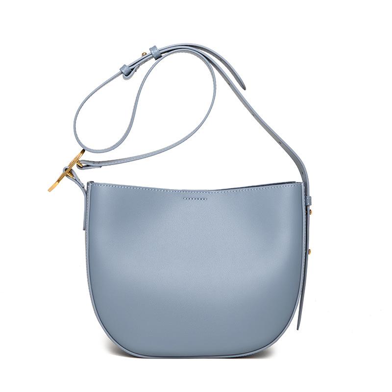 Geantă semi-rotundă de nișă pentru femei din piele naturală Geantă de subrat din piele de vacă pentru umăr, retro, simplă