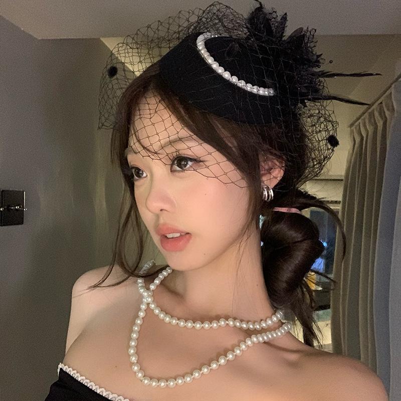 Elegant Bridal Headwear Pillbox Hats Vintage Pearl Fascinators Hat For Women Mesh Clip Bridal Wedding Tea Party
