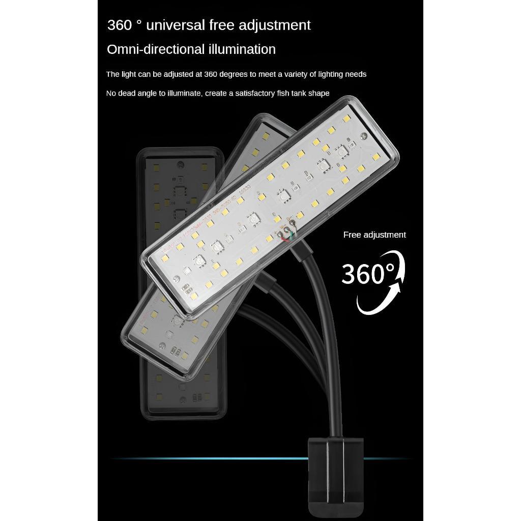 360° Smart Dimming Fish Tank Small Clip Lamp RGB Modes Full Spectrum Aquarium Light Flexible Adjustment Fish Tank Light