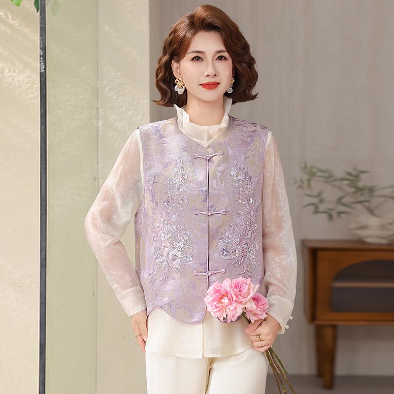 Fashionable Sleeveless Vest Jacket for Women, Ages 40-60 - Chinese Style Spring/Summer Collection